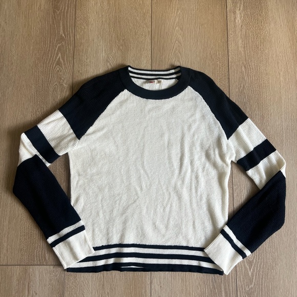 Faherty Throwback Waffle Crewneck Cotton & Cashmere Navy & Cream Sweater Size S - Picture 3 of 6